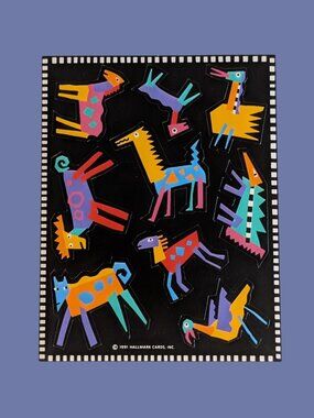 Vintage 1991 Hallmark Unused Weird Geometric Animals Sticker Sheet